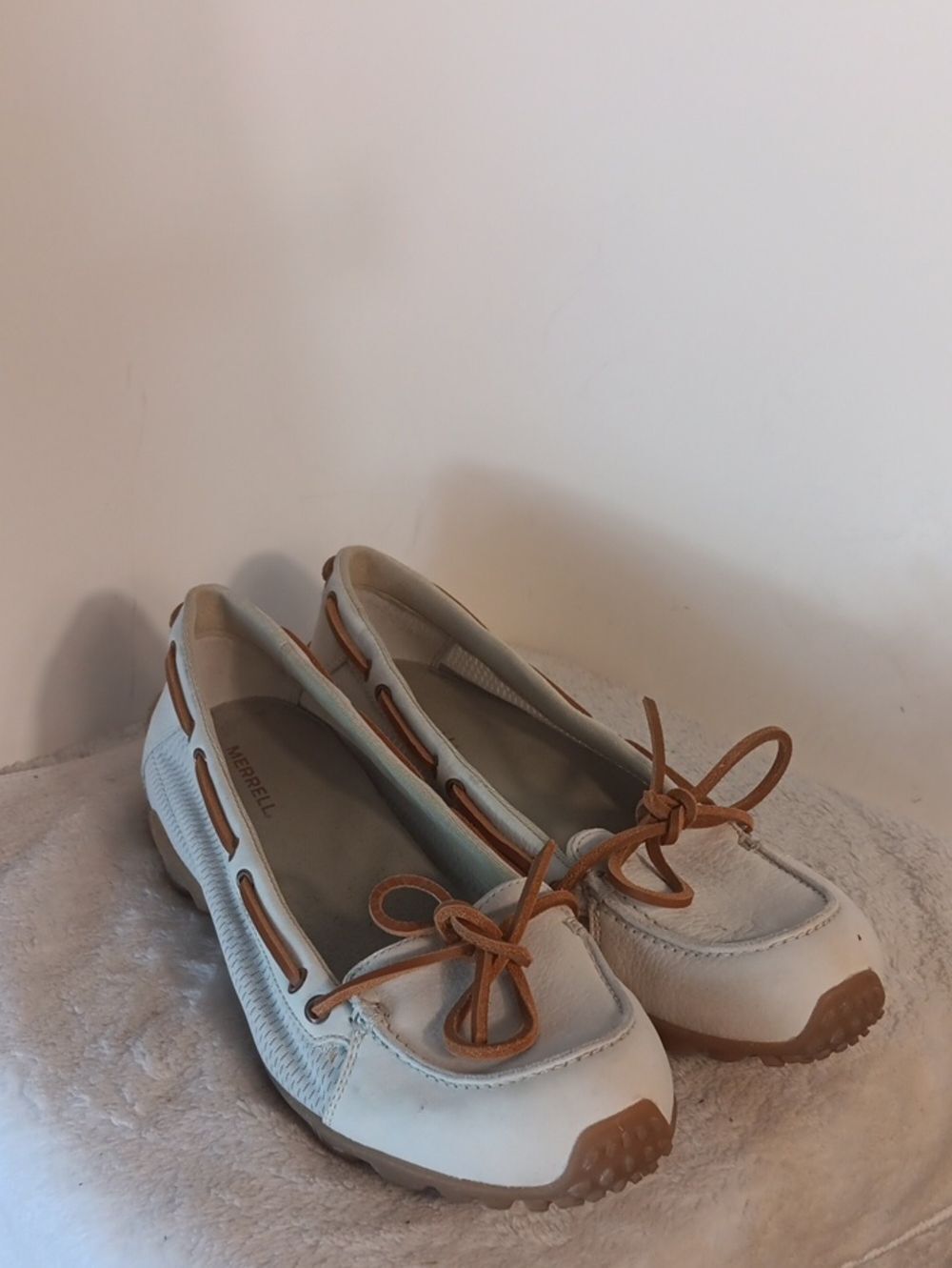 Merrell Women's Marina Ivory and Tan Slip-On Boat Shoes